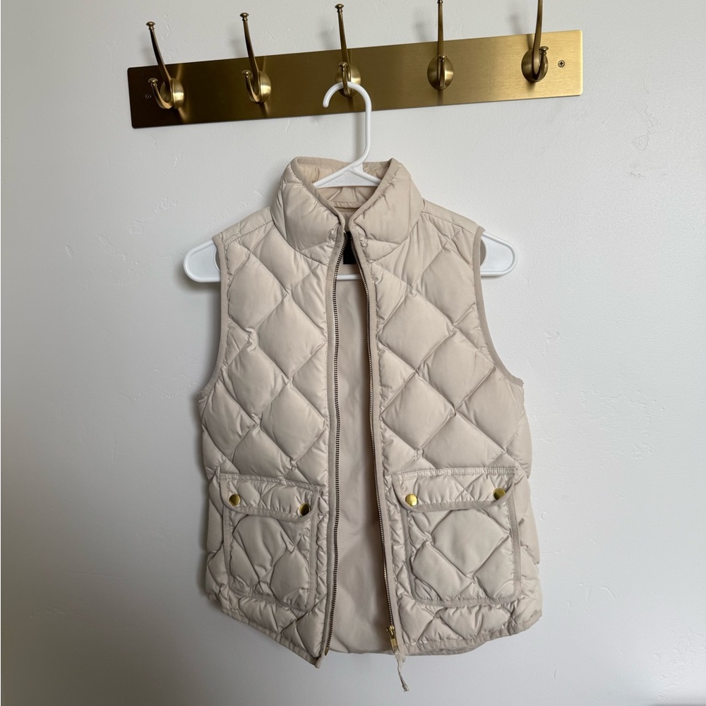 J. Crew Spring Quilted Beige Vest with Gold Accents
